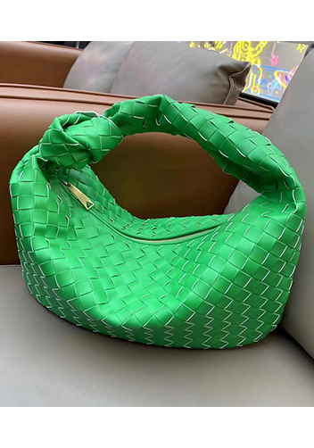 Dina Medium Knotted Intrecciato Leather Tote Parrot Green