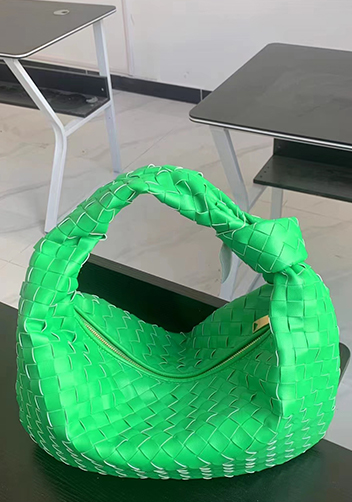 Dina Medium Knotted Intrecciato Leather Tote Parrot Green