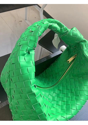 Dina Medium Knotted Intrecciato Leather Tote Parrot Green