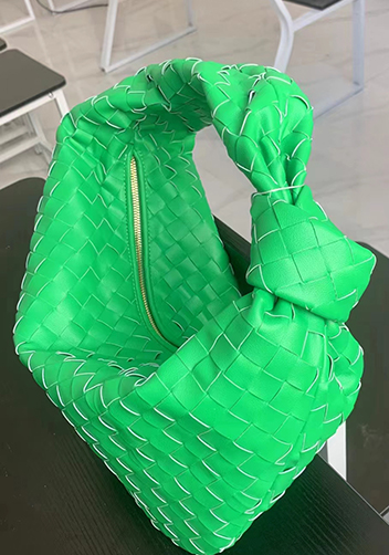 Dina Medium Knotted Intrecciato Leather Tote Parrot Green