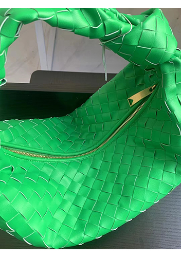 Dina Medium Knotted Intrecciato Leather Tote Parrot Green