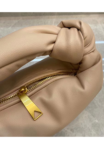 Dina Small Knotted Smooth Leather Tote Beige