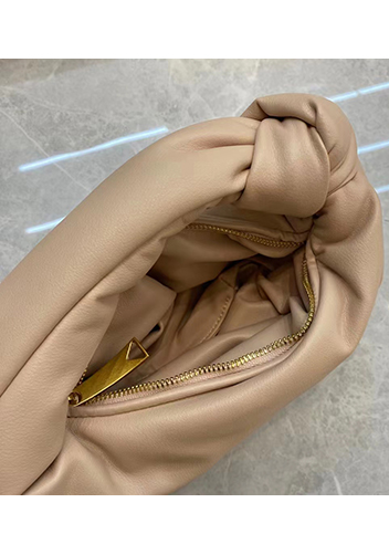 Dina Small Knotted Smooth Leather Tote Beige