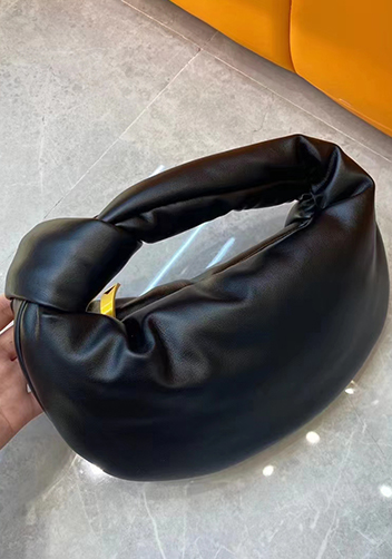Dina Small Knotted Smooth Leather Tote Black