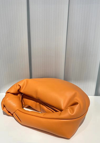 Dina Small Knotted Smooth Leather Tote Orange