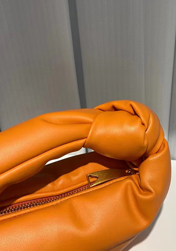 Dina Small Knotted Smooth Leather Tote Orange