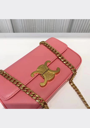 Yuga Leather Chain Shoulder Bag Pink
