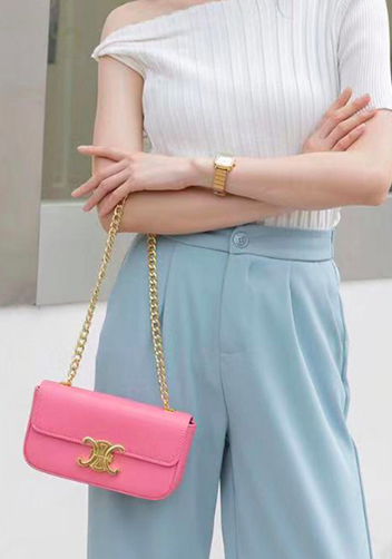 Yuga Leather Chain Shoulder Bag Pink