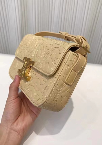 Yuga Leather Shoulder Bag Stitching Beige