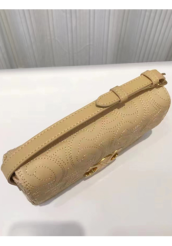 Yuga Leather Shoulder Bag Stitching Beige