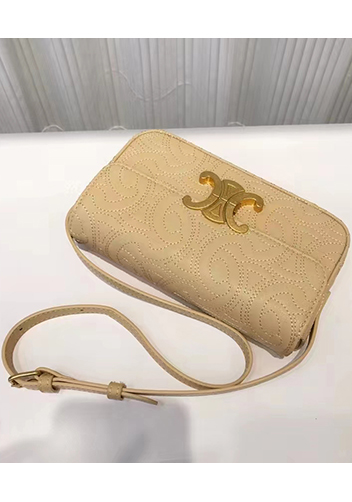Yuga Leather Shoulder Bag Stitching Beige