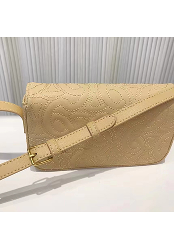 Yuga Leather Shoulder Bag Stitching Beige