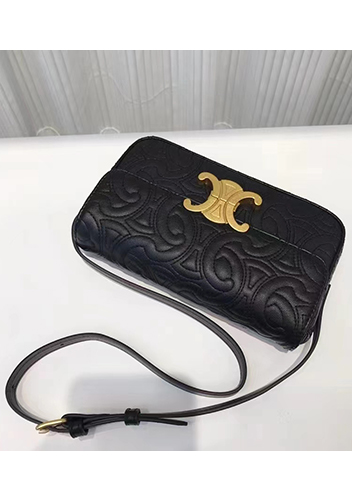 Yuga Leather Shoulder Bag Stitching Black