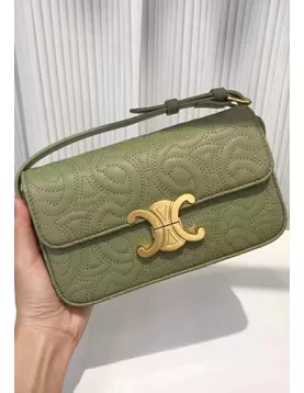 Yuga Leather Shoulder Bag Stitching Green