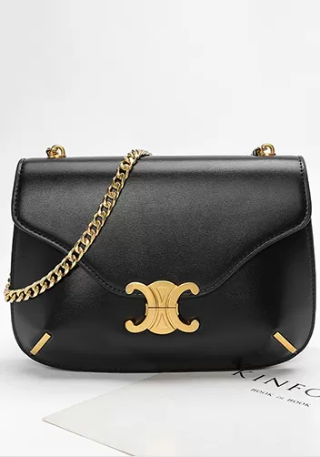 Yuga Leather Saddle Chain Shoulder Bag Black
