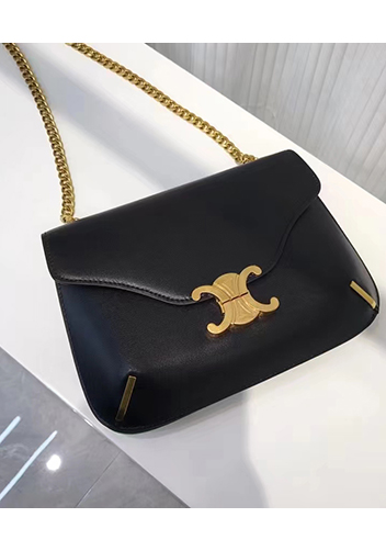 Yuga Leather Saddle Chain Shoulder Bag Black