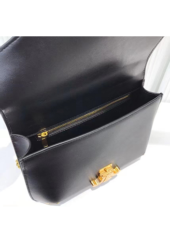 Yuga Leather Saddle Chain Shoulder Bag Black