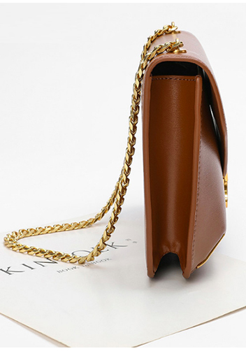 Yuga Leather Saddle Chain Shoulder Bag Brown