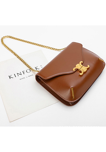 Yuga Leather Saddle Chain Shoulder Bag Brown