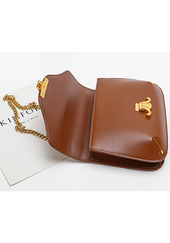 Yuga Leather Saddle Chain Shoulder Bag Brown