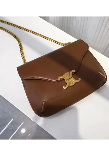 Yuga Leather Saddle Chain Shoulder Bag Brown