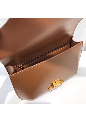 Yuga Leather Saddle Chain Shoulder Bag Brown