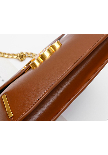 Yuga Leather Saddle Chain Shoulder Bag Brown