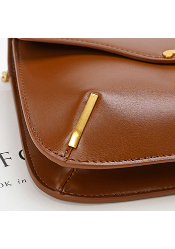 Yuga Leather Saddle Chain Shoulder Bag Brown