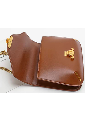 Yuga Leather Saddle Chain Shoulder Bag Brown