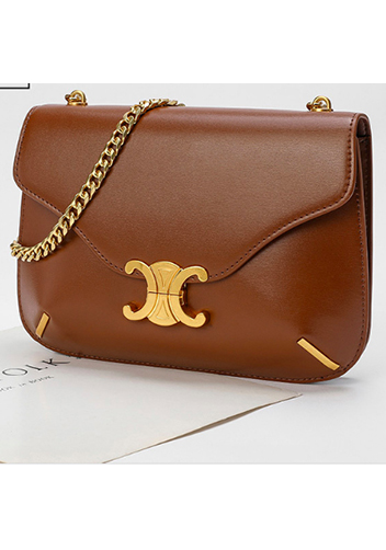 Yuga Leather Saddle Chain Shoulder Bag Brown