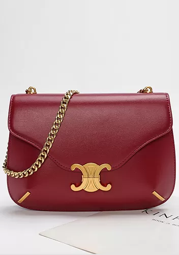 Yuga Leather Saddle Chain Shoulder Bag Burgundy