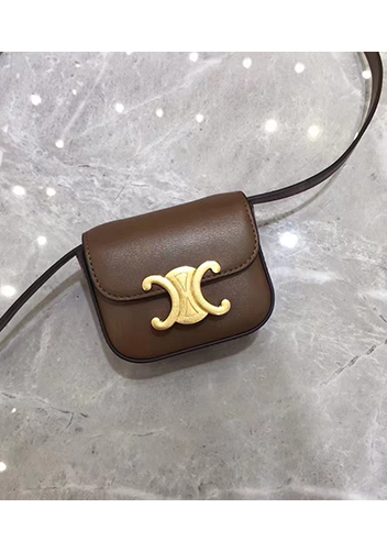 Yuga Leather Lipstick Headset Mini Bag Brown