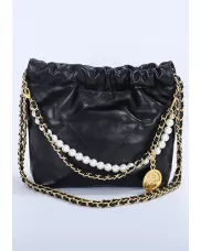 Adela Small Leather Handbag Pearl Black