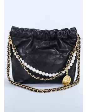 Adela Small Leather Handbag Pearl Black