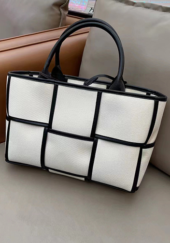 Mia Woven Canvas 6 Squares Tote Black