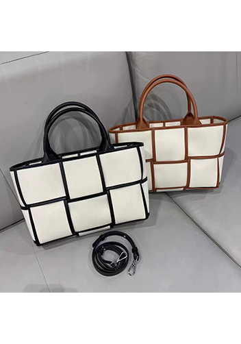 Mia Woven Canvas 6 Squares Tote Black