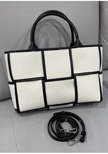 Mia Woven Canvas 6 Squares Tote Black