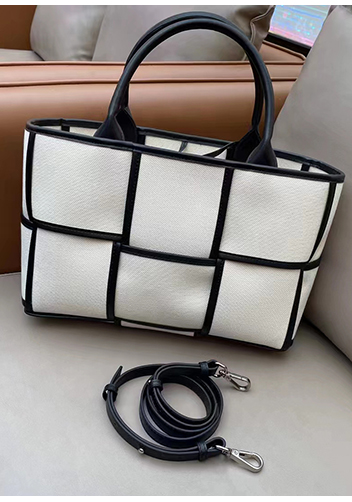 Mia Woven Canvas 6 Squares Tote Black