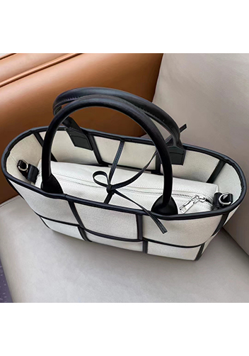 Mia Woven Canvas 6 Squares Tote Black