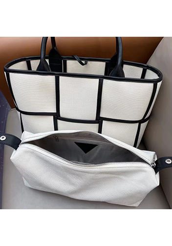 Mia Woven Canvas 6 Squares Tote Black