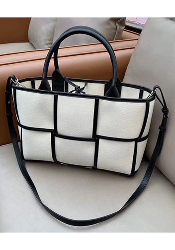 Mia Woven Canvas 6 Squares Tote Black