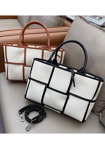 Mia Woven Canvas 6 Squares Tote Camel