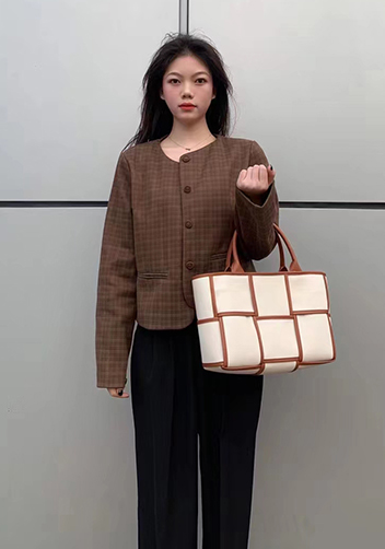 Mia Woven Canvas 6 Squares Tote Camel