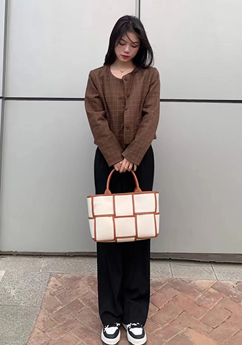 Mia Woven Canvas 6 Squares Tote Camel