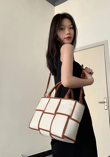 Mia Woven Canvas 6 Squares Tote Camel