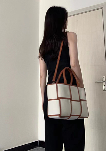 Mia Woven Canvas 6 Squares Tote Camel