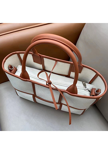 Mia Woven Canvas 6 Squares Tote Camel