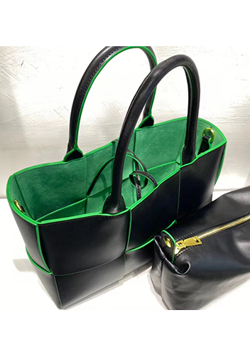 Mia Woven Leather 6 Squares Tote Black Green