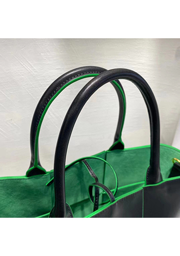 Mia Woven Leather 6 Squares Tote Black Green