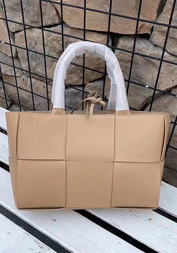 Mia Woven Leather 6 Squares Tote Beige